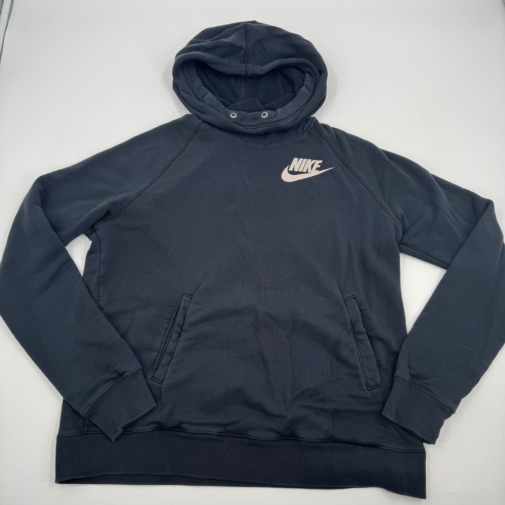 Nike Sportswear Pullover Hoodie Black White Logo Scuba Neck Women's Size L